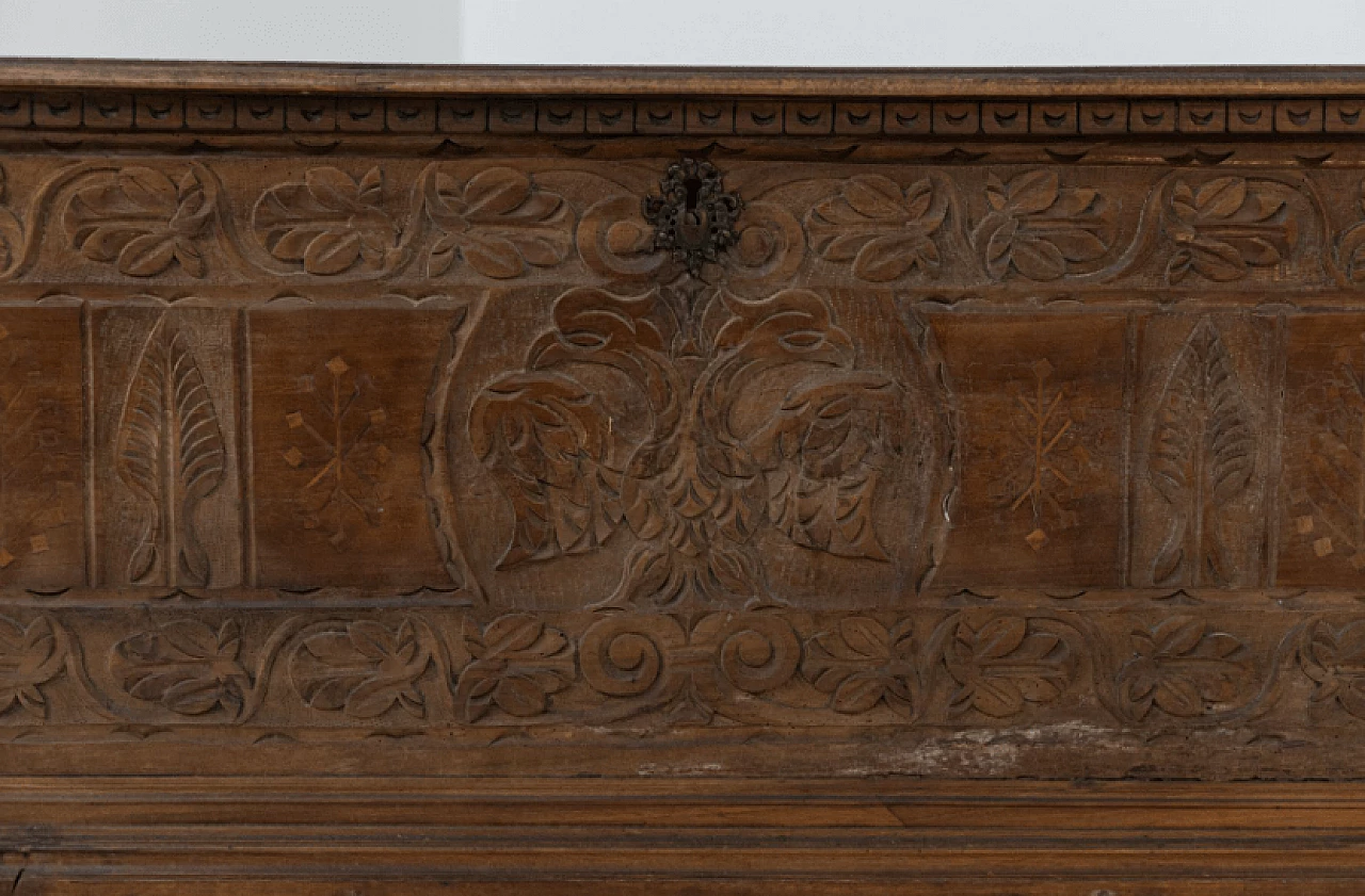 Late Renaissance walnut chest, 1500s. 7