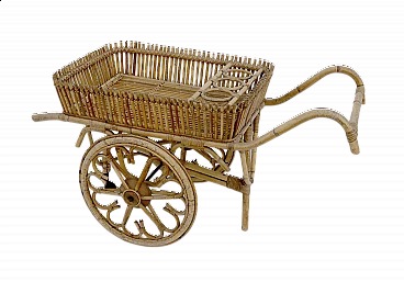 Carrello bar in bambù e vimini, anni '60