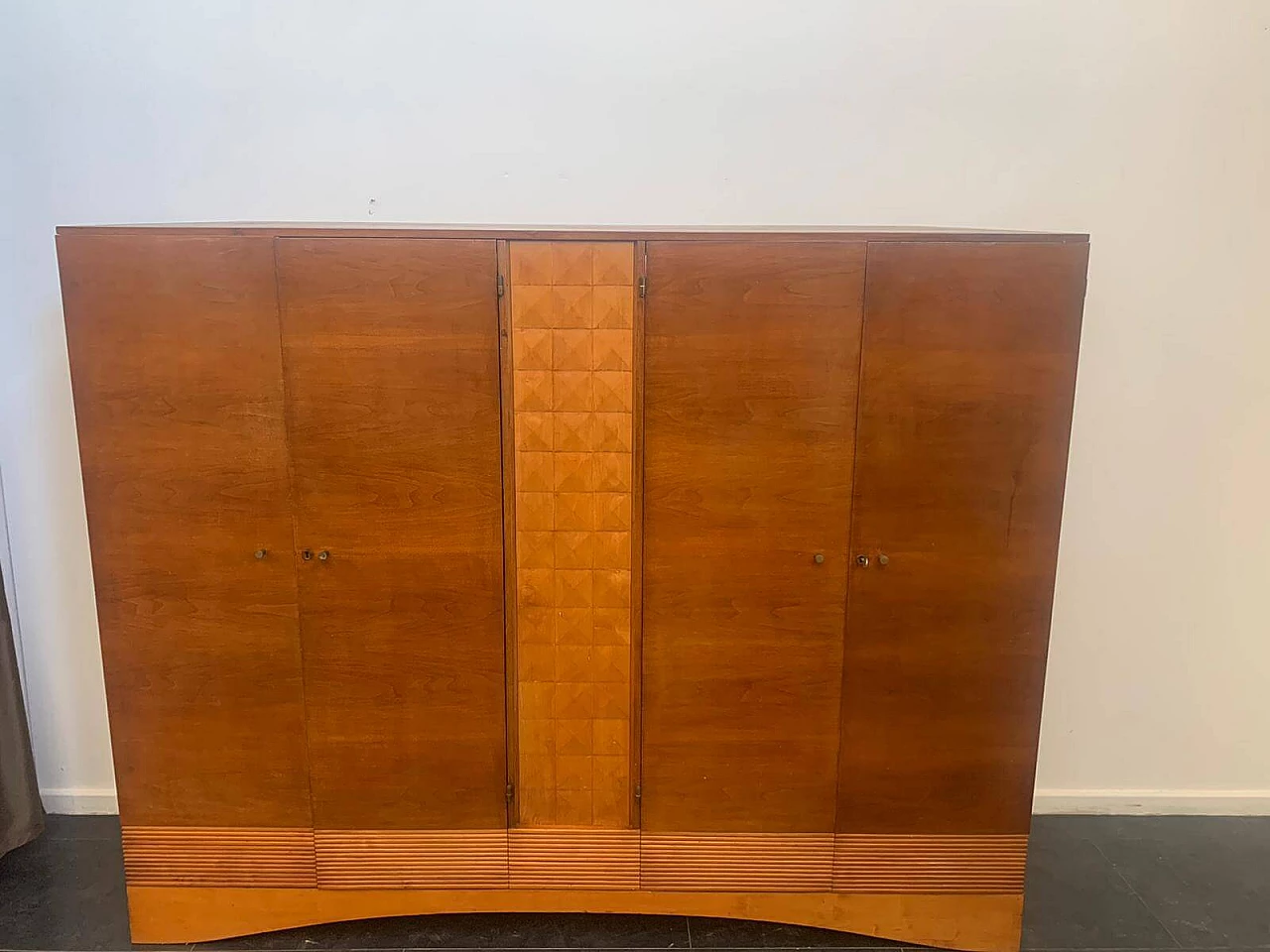 Carved cherry and maple wood cabinet, 1950s 1