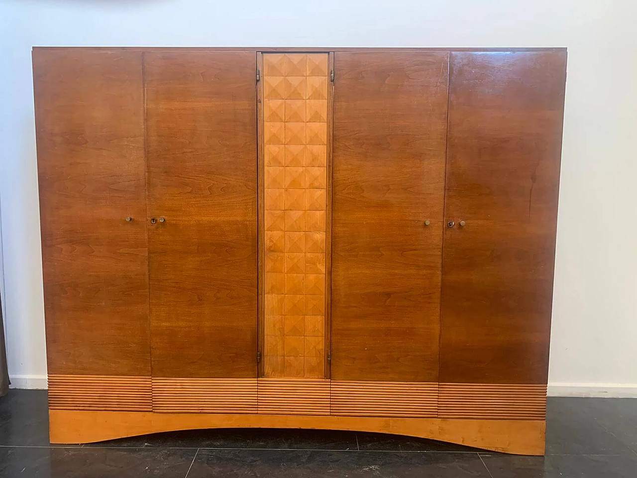 Carved cherry and maple wood cabinet, 1950s 2