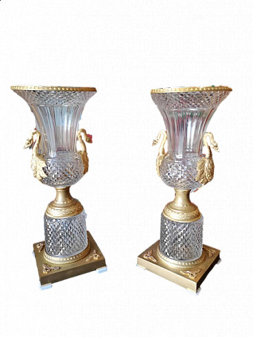 Pair of Russian crystal and gilt bronze vases, 19th century