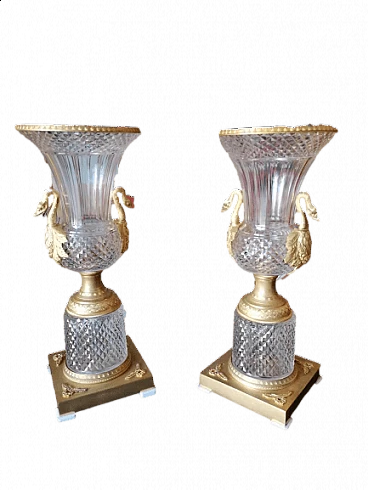 Coppia di vasi russi in cristallo e bronzo dorato, '800