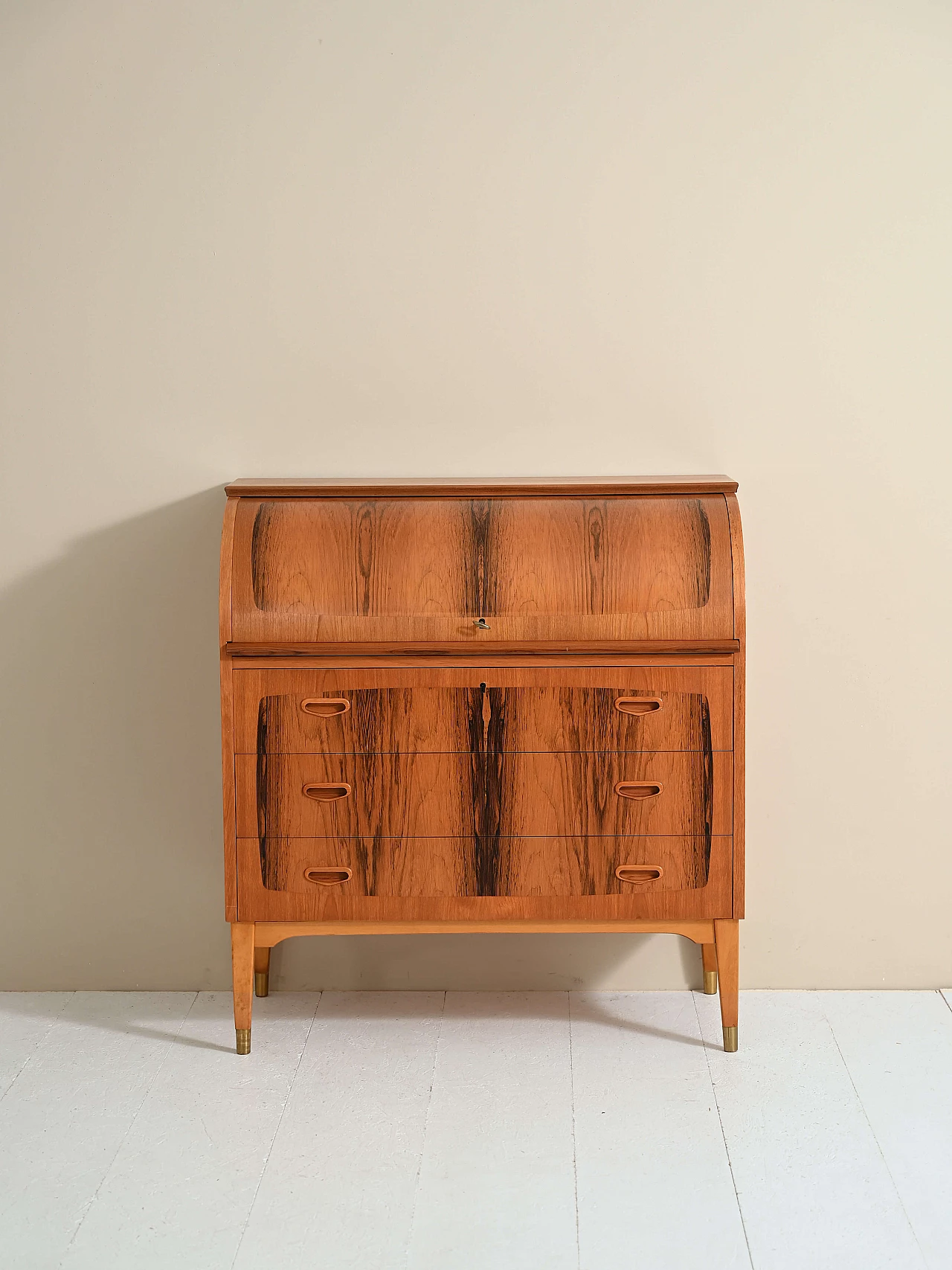 Teak secretaire with drawers and pull-out top, 1960s 1