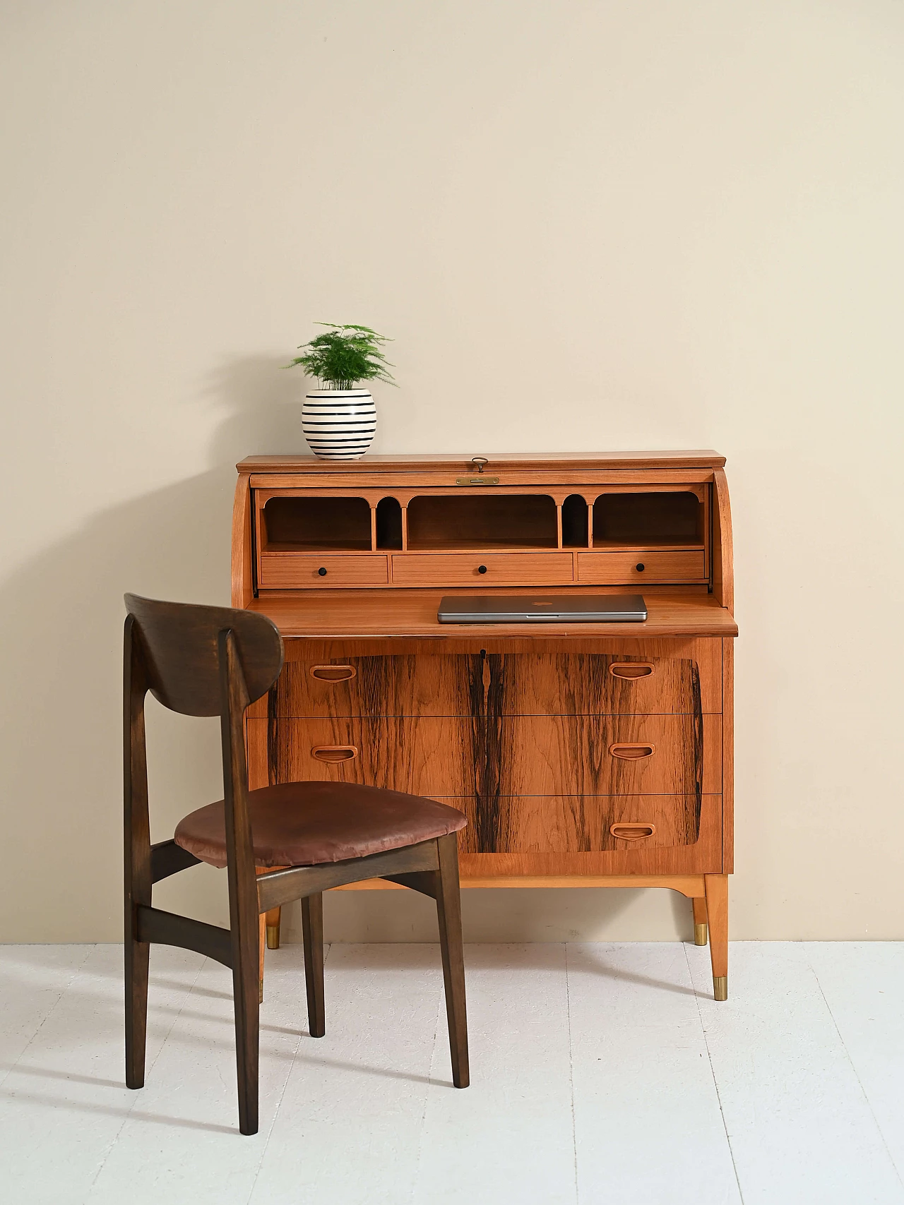 Teak secretaire with drawers and pull-out top, 1960s 3