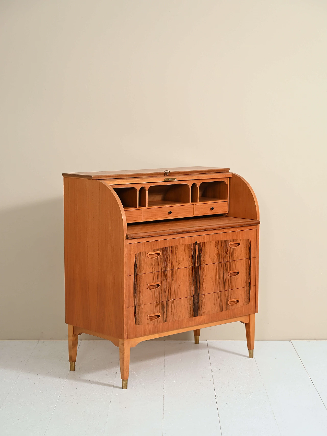 Teak secretaire with drawers and pull-out top, 1960s 7