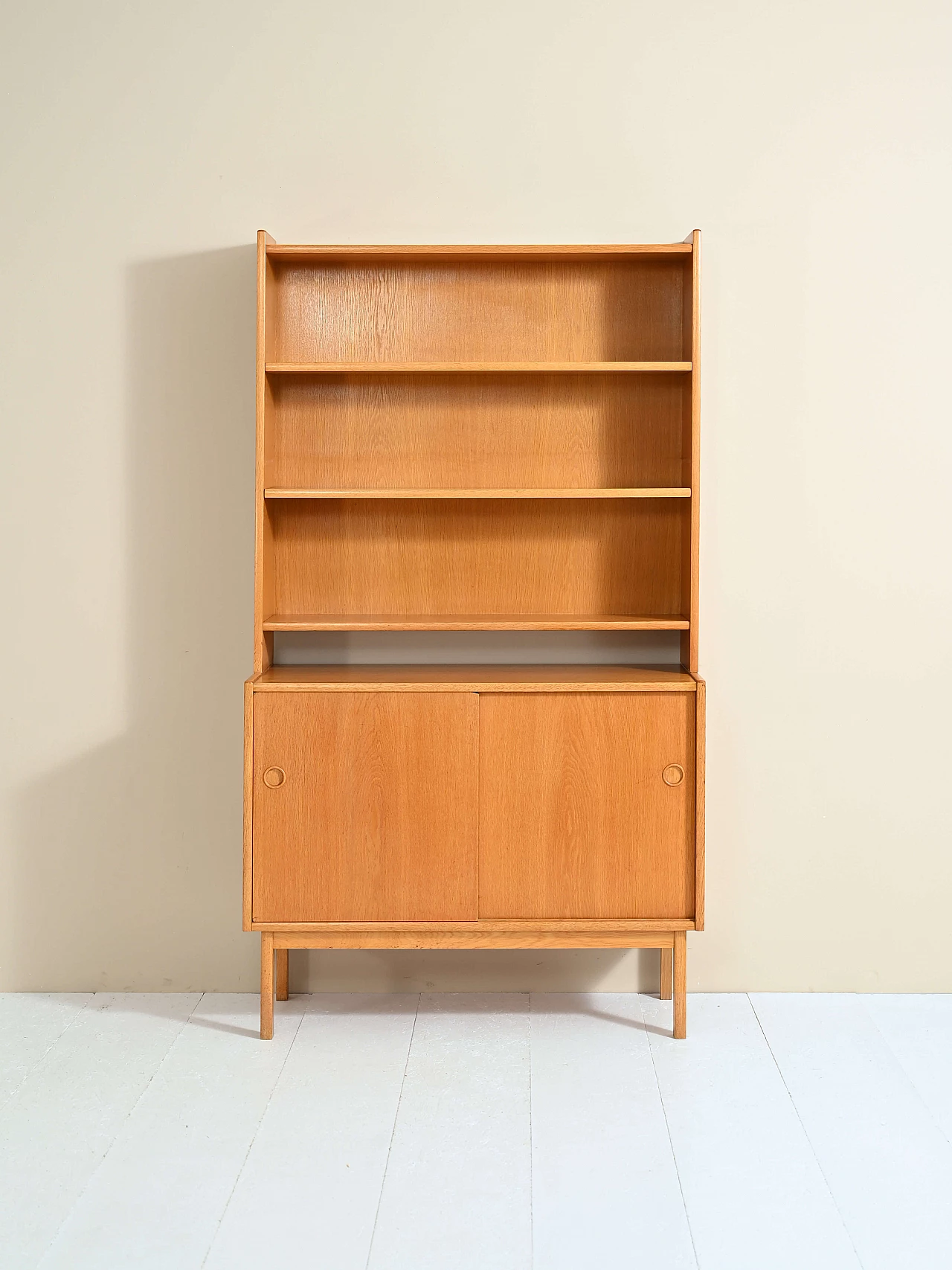 Bookcase in oak with sliding doors, 1960s 1