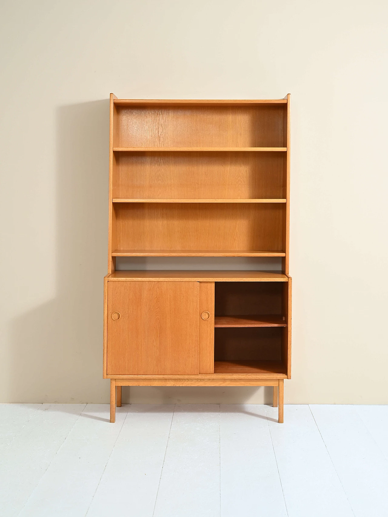 Bookcase in oak with sliding doors, 1960s 2