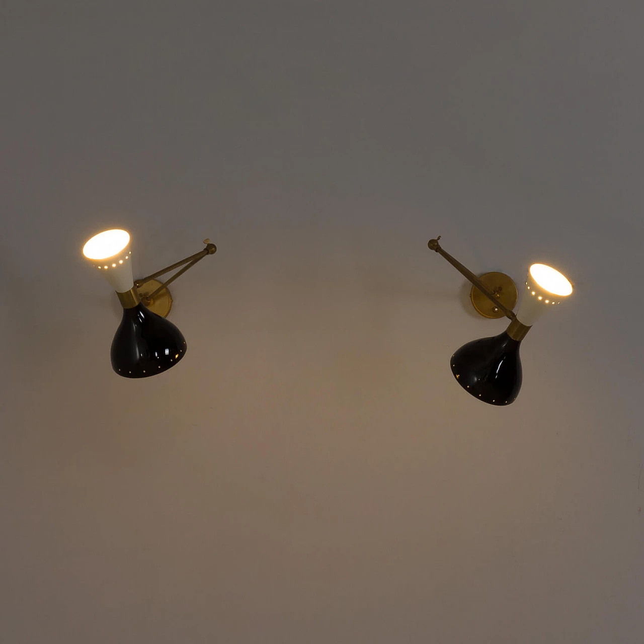 Pair of black and white adjustable wall lamps by Stilnovo, 1970s 11