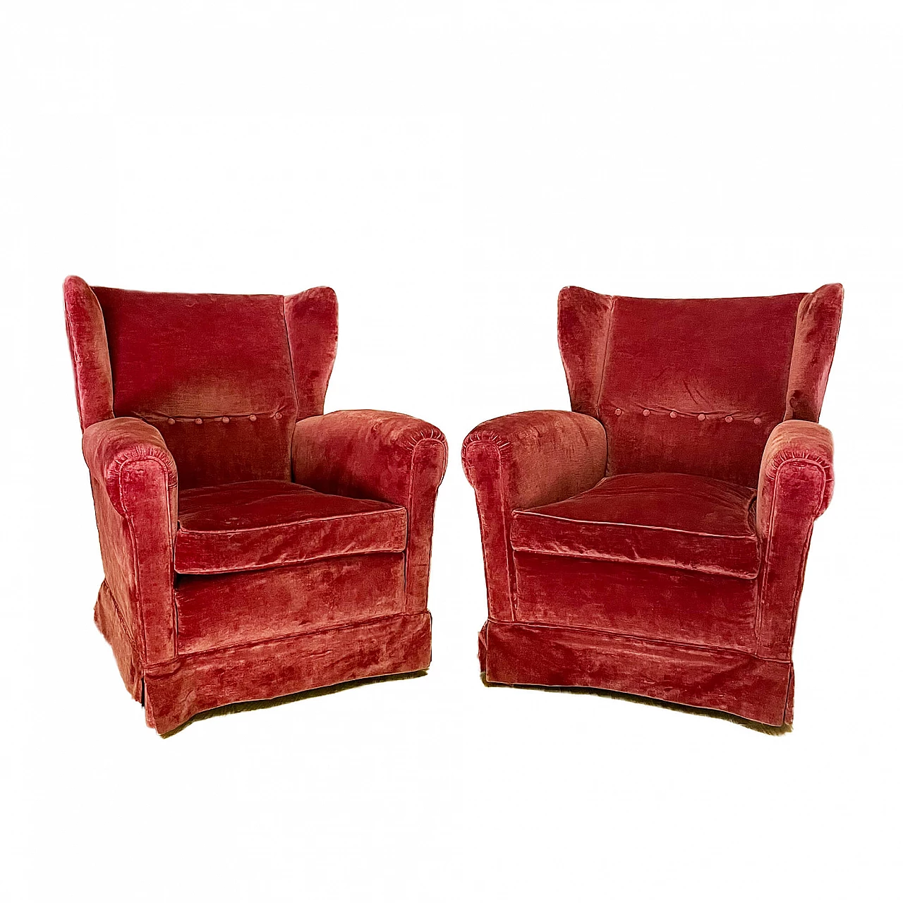 Coppia di poltrone in velluto Bergere, anni '40 1