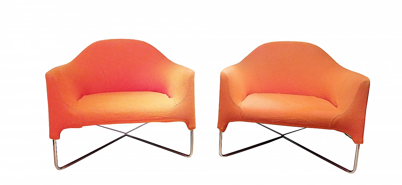 Pair of Bali armchairs by Carlo Colombo in orange fabric, 2000s 167