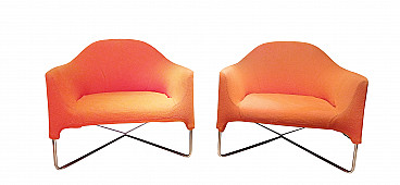 Pair of Bali armchairs by Carlo Colombo in orange fabric, 2000s