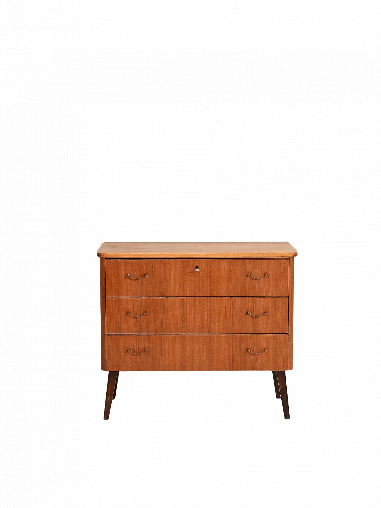 Cassettiera in legno con maniglie in metallo, anni '60 11