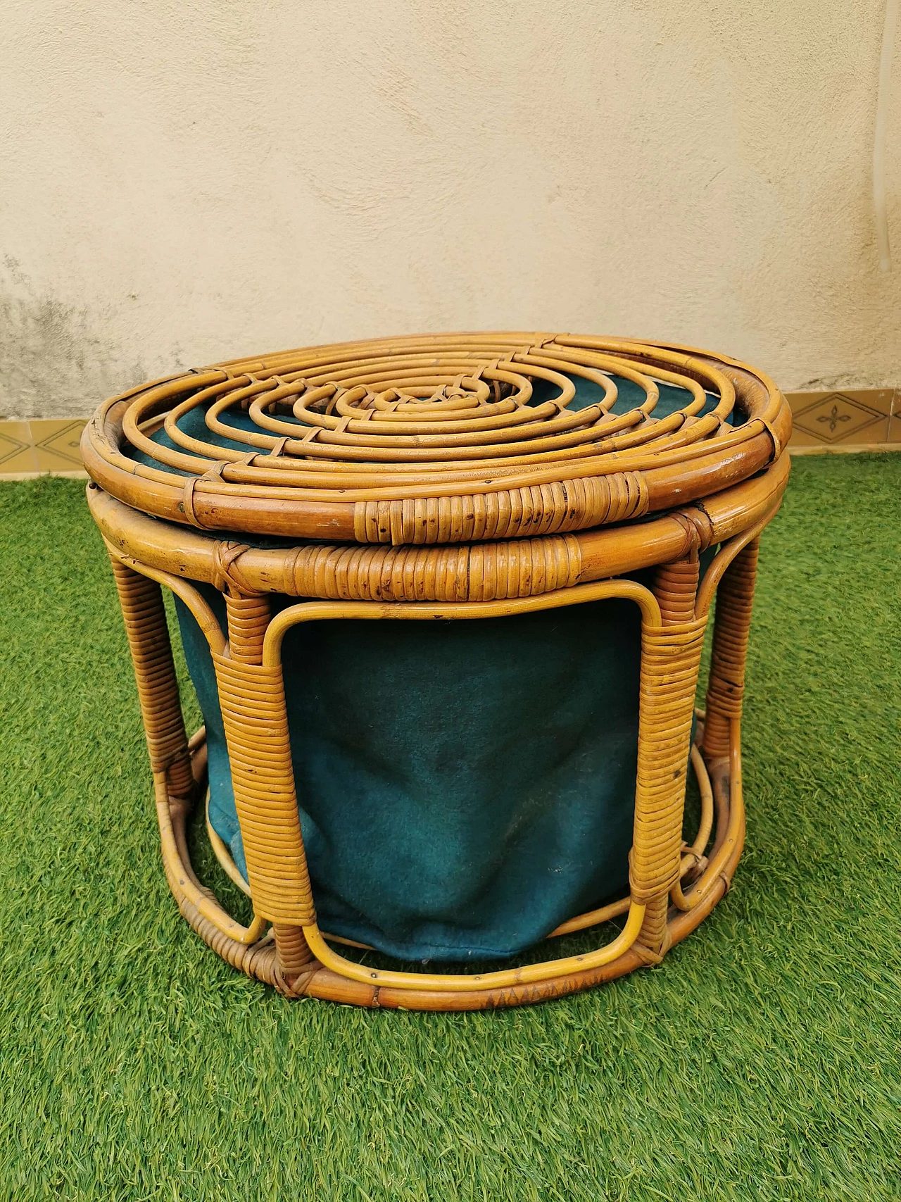 Bamboo and fabric basket, 1960s 1