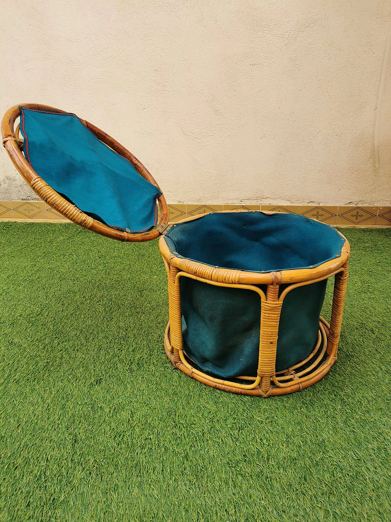 Bamboo and fabric basket, 1960s 2