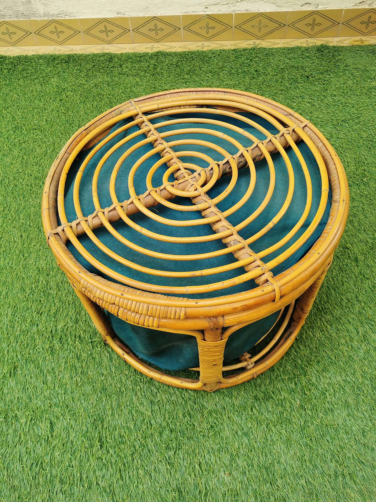 Bamboo and fabric basket, 1960s 3