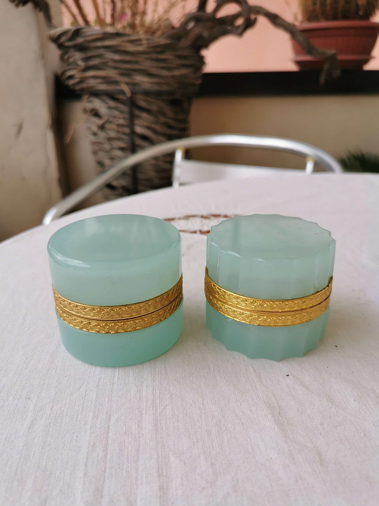 Pair of small alabaster boxes, 1950s 1