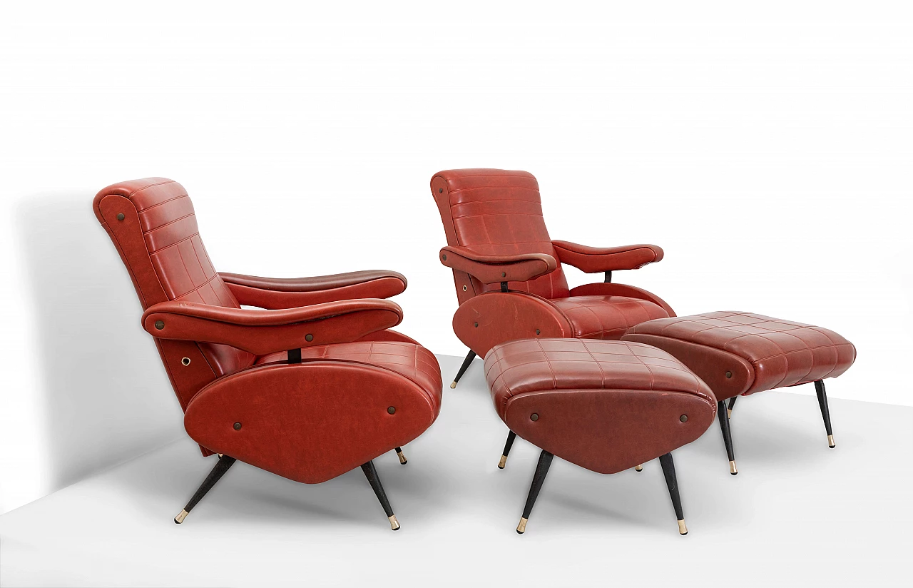 Pair of Oscar armchairs with pouf by Nello Pini for Novarredo, 1960s 1