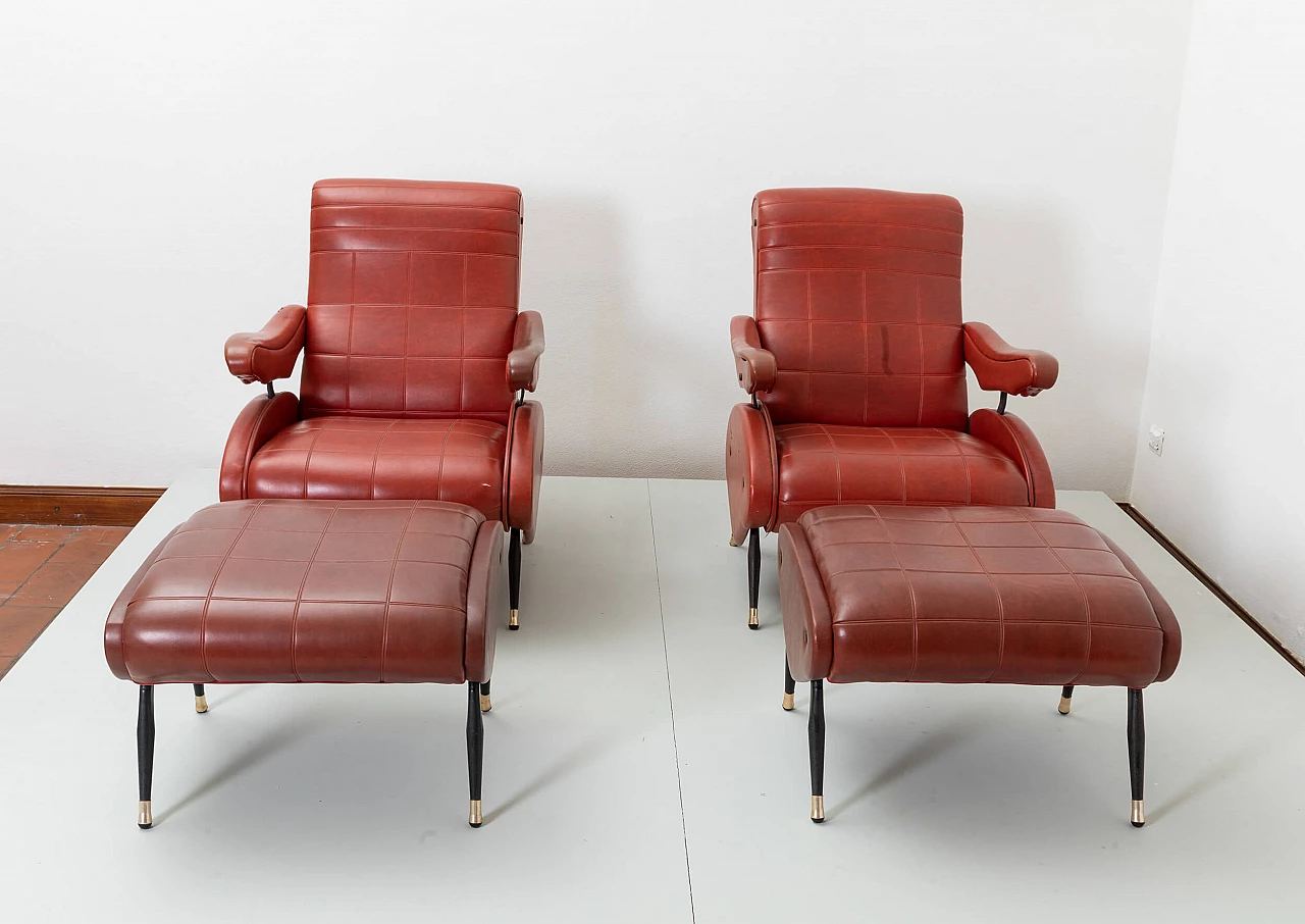 Pair of Oscar armchairs with pouf by Nello Pini for Novarredo, 1960s 4