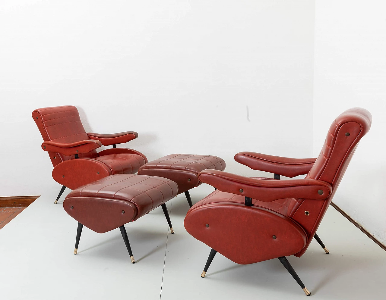 Pair of Oscar armchairs with pouf by Nello Pini for Novarredo, 1960s 5