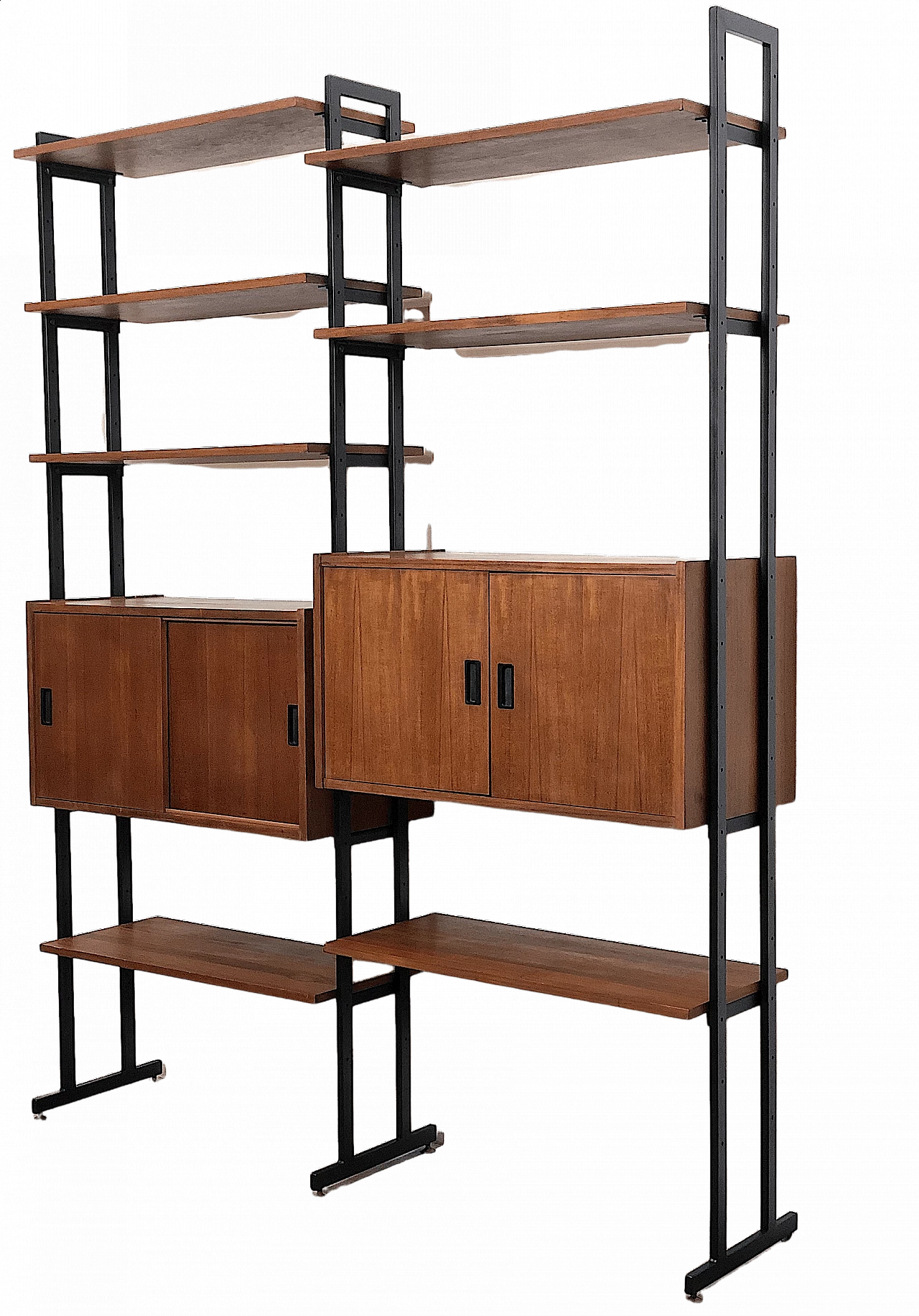 Libreria modulare in teak, metallo e ottone, anni '60 15