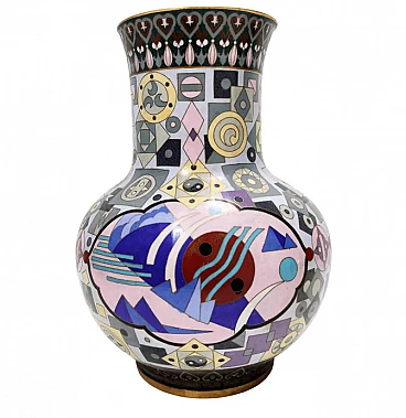 Chinese colored vase with brass base by Jingfa Cloisonné, 1970s