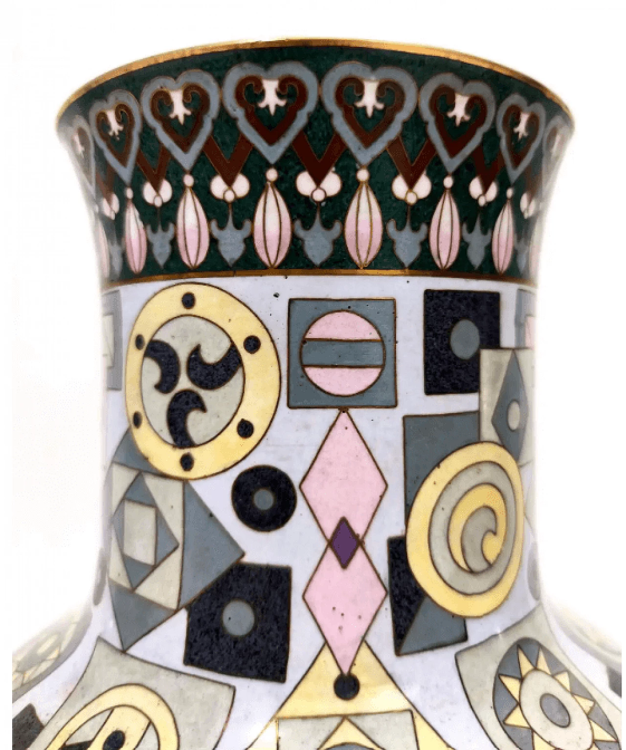 Vaso cinese di Jingfa Cloisonné colorato con base in ottone, anni '70 8