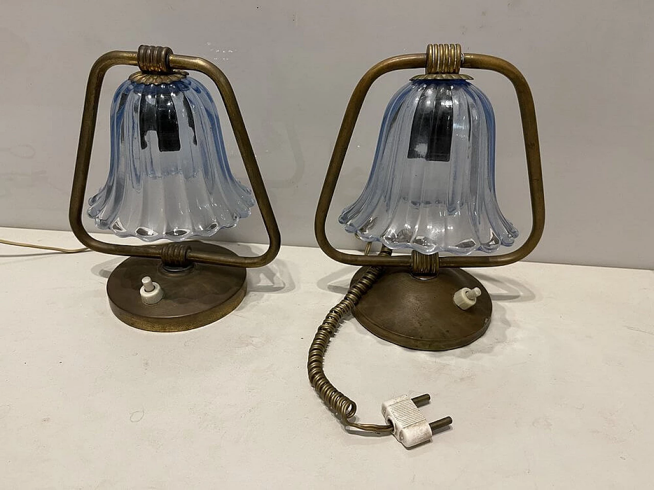 Pair of Barovier Murano glass table lamps, 1940s 3
