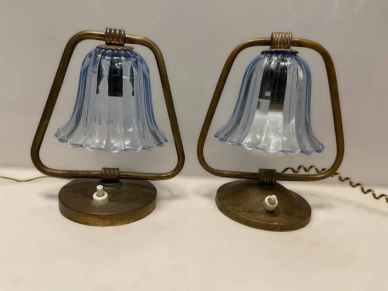 Pair of Barovier Murano glass table lamps, 1940s 7