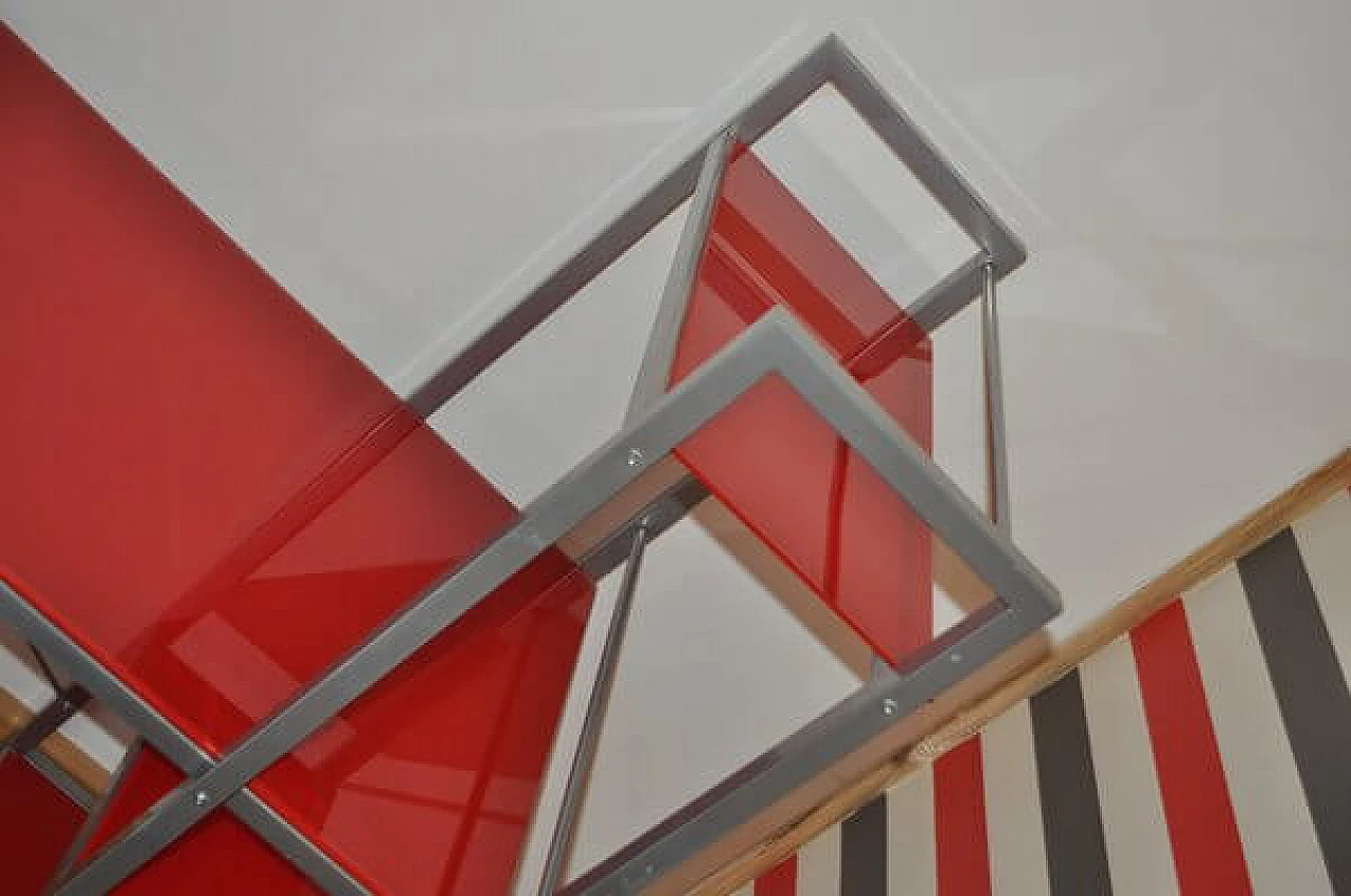 Scrivania Bauhaus rossa con sedia e mobiletto in metallo, anni '90 17