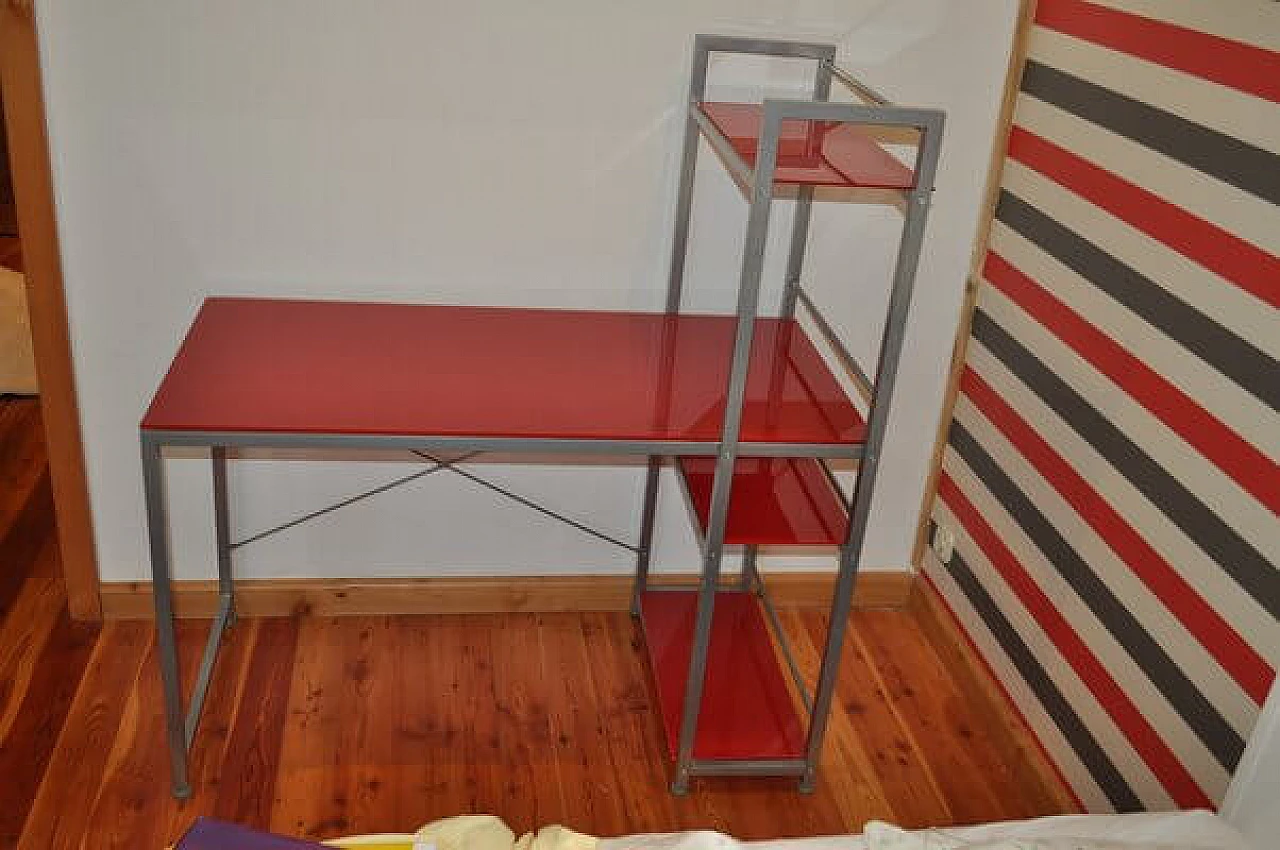 Bauhaus red desk with chair and cabinet in metal, 1990s 20