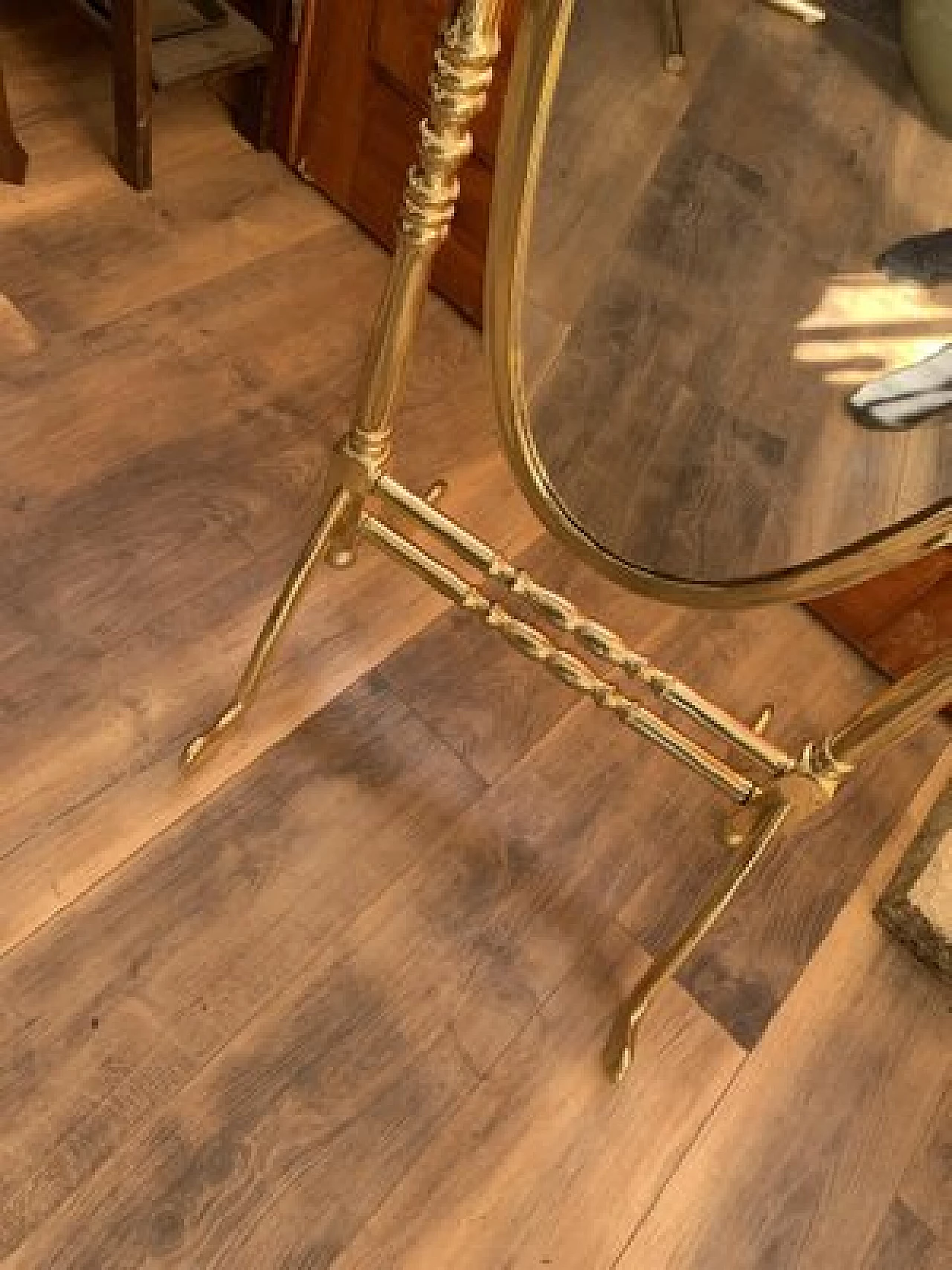 Specchio Cheval in ottone con cornice ovale, anni '60 10