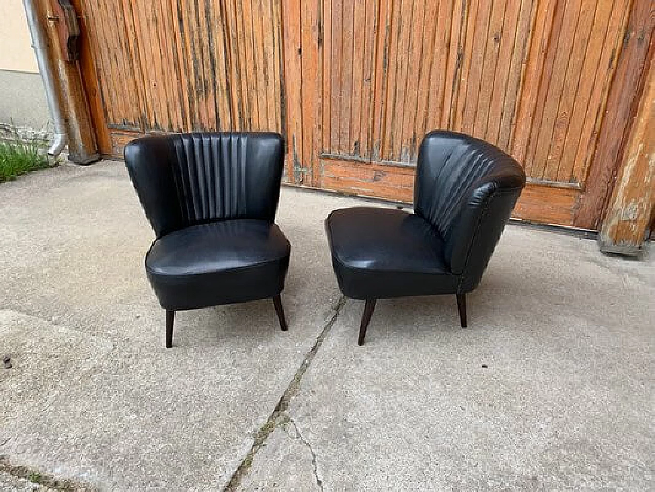 Pair of black cocktail armchairs, 1950s 2