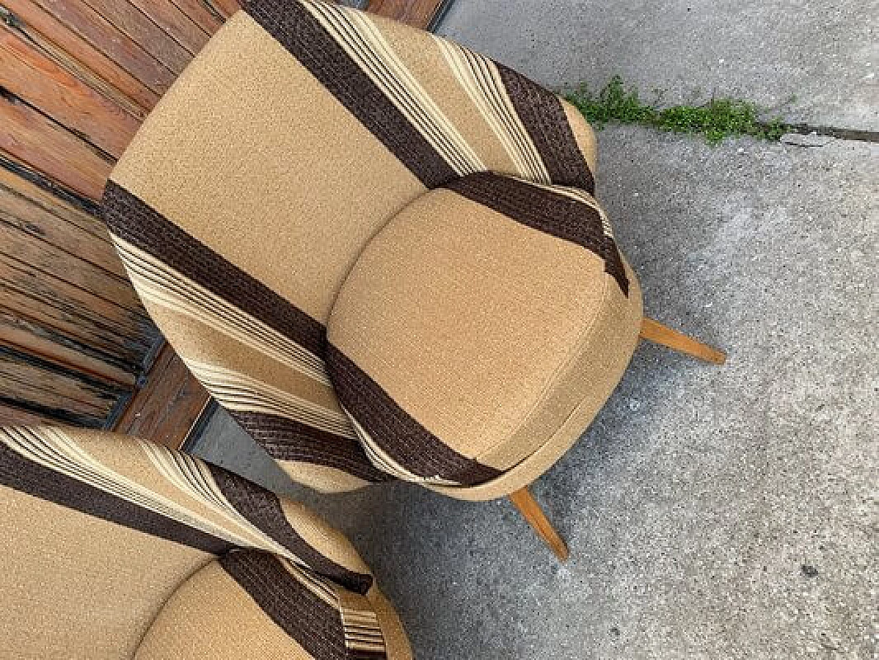 Pair of armchairs upholstered in brown striped fabric, 1950s 2