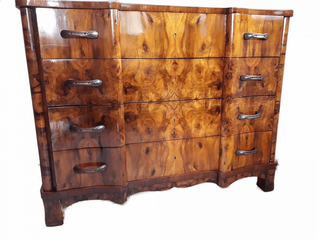 Comò in stile Art Déco in radica di noce, anni '40 1