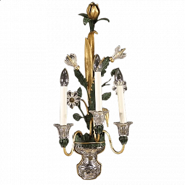 Crystal and gilded metal wall sconce, 1970s