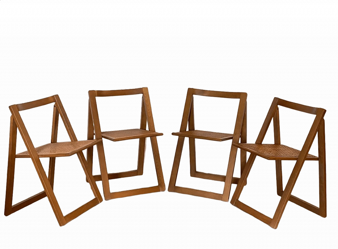 4 Sedie pieghevoli in paglia di Vienna, anni '70 12