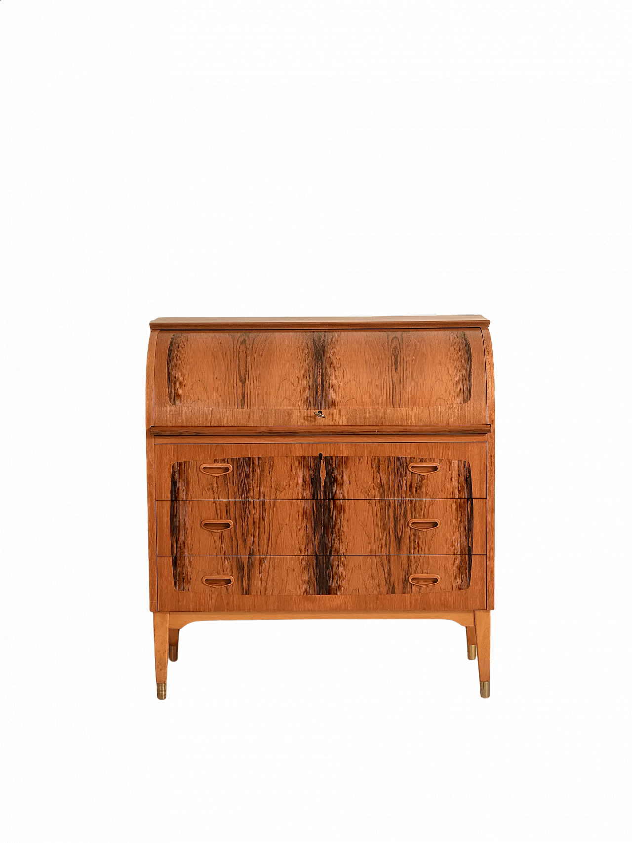 Secretaire in teak con cassetti e piano estraibile, anni '60 15