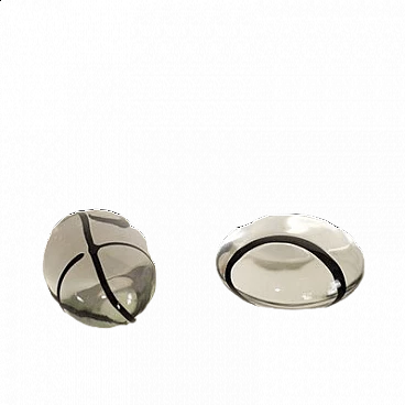 Pair of Murano glass paperweights with black veins, 1960s