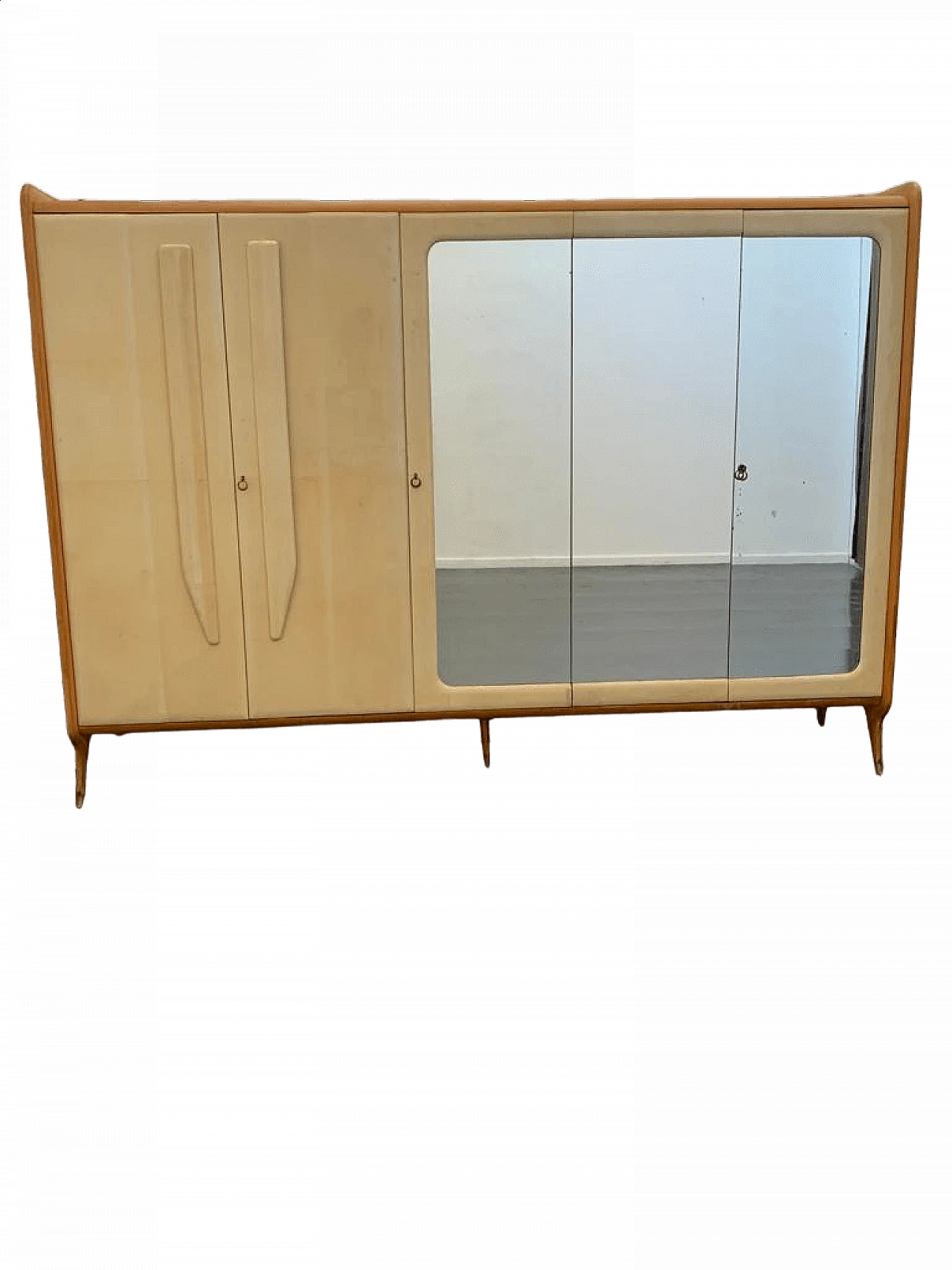 Maple, parchment and mirror wardrobe attributed to Silvio Cavatorta, 1950s 16