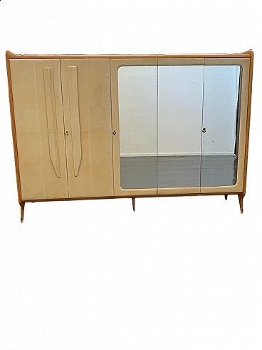 Maple, parchment and mirror wardrobe attributed to Silvio Cavatorta, 1950s