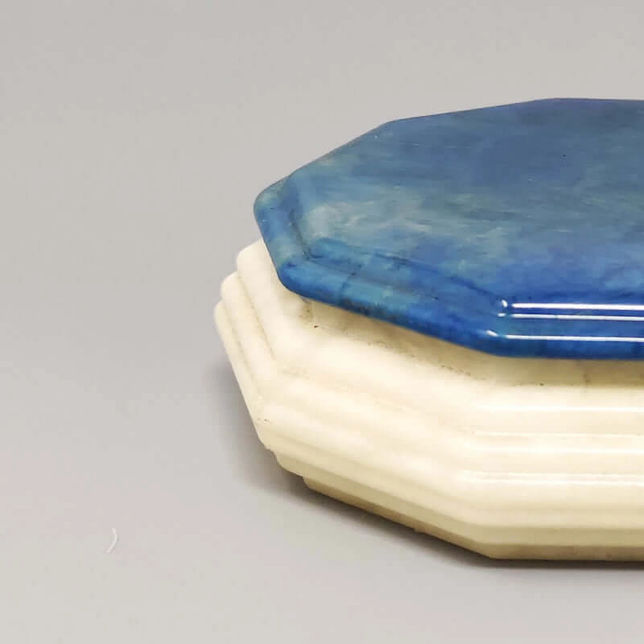 Blue and white alabaster octagonal box, 1960s 4