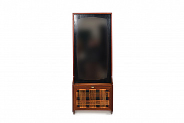 Danish teak and cane wall entry cabinet, 1950s