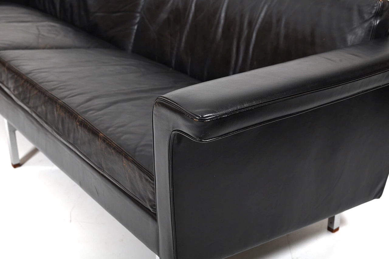 Black leather sofa with chrome structure and teak, 1960s 6