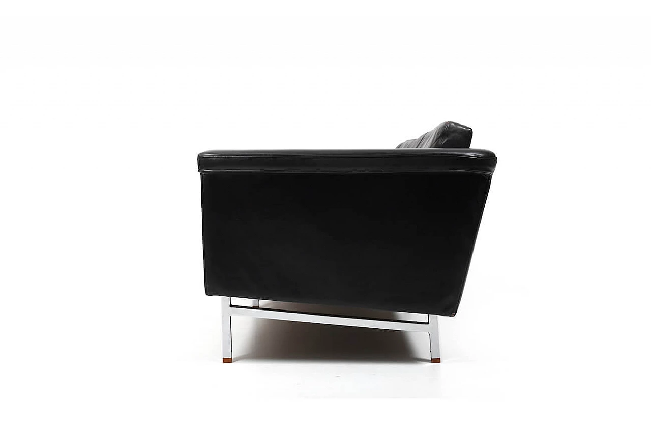 Black leather sofa with chrome structure and teak, 1960s 8