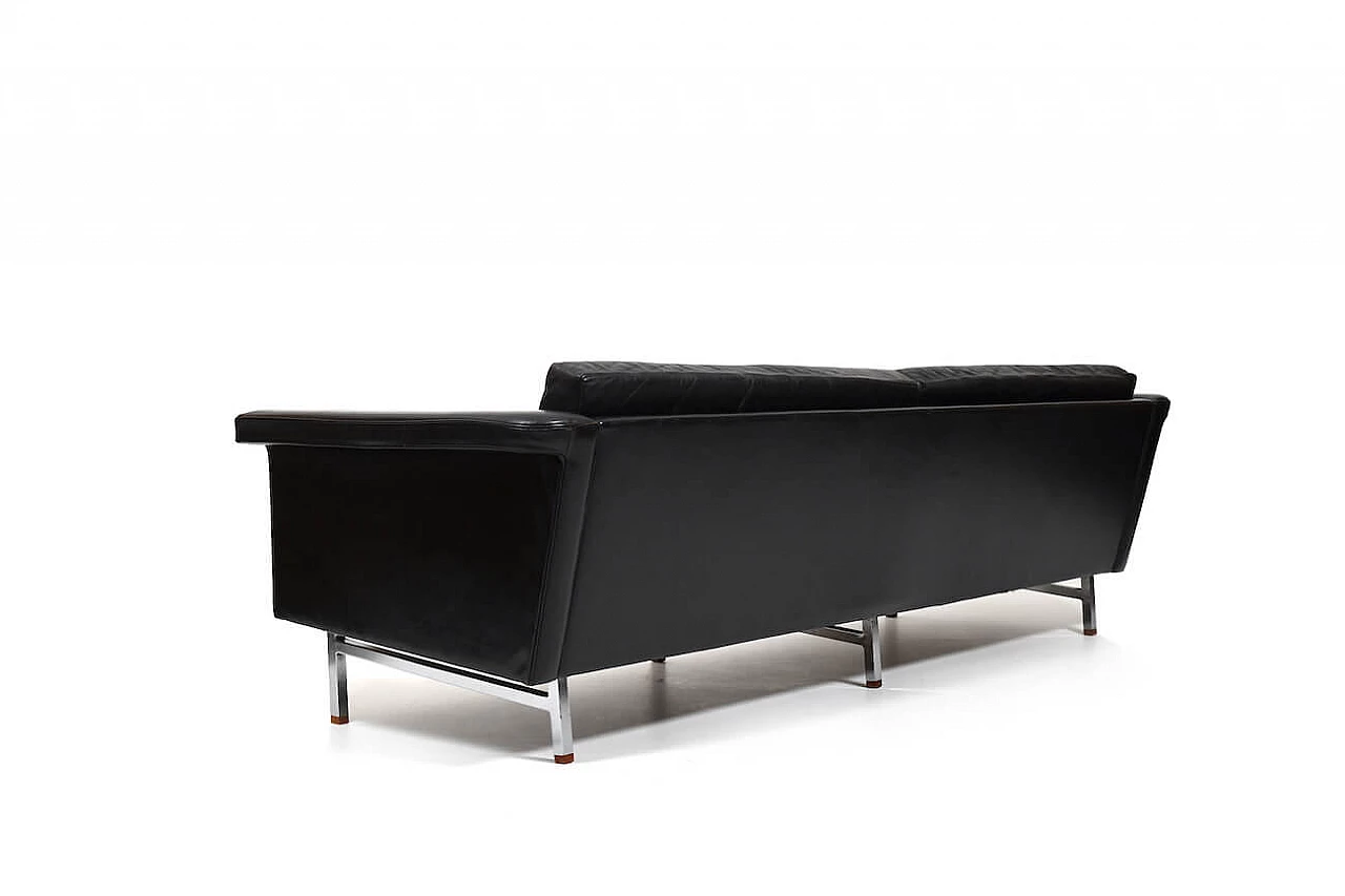 Black leather sofa with chrome structure and teak, 1960s 9