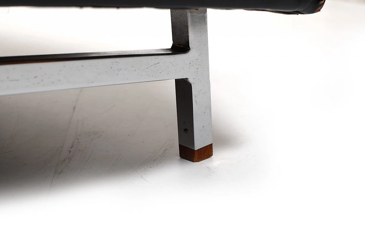 Black leather sofa with chrome structure and teak, 1960s 13