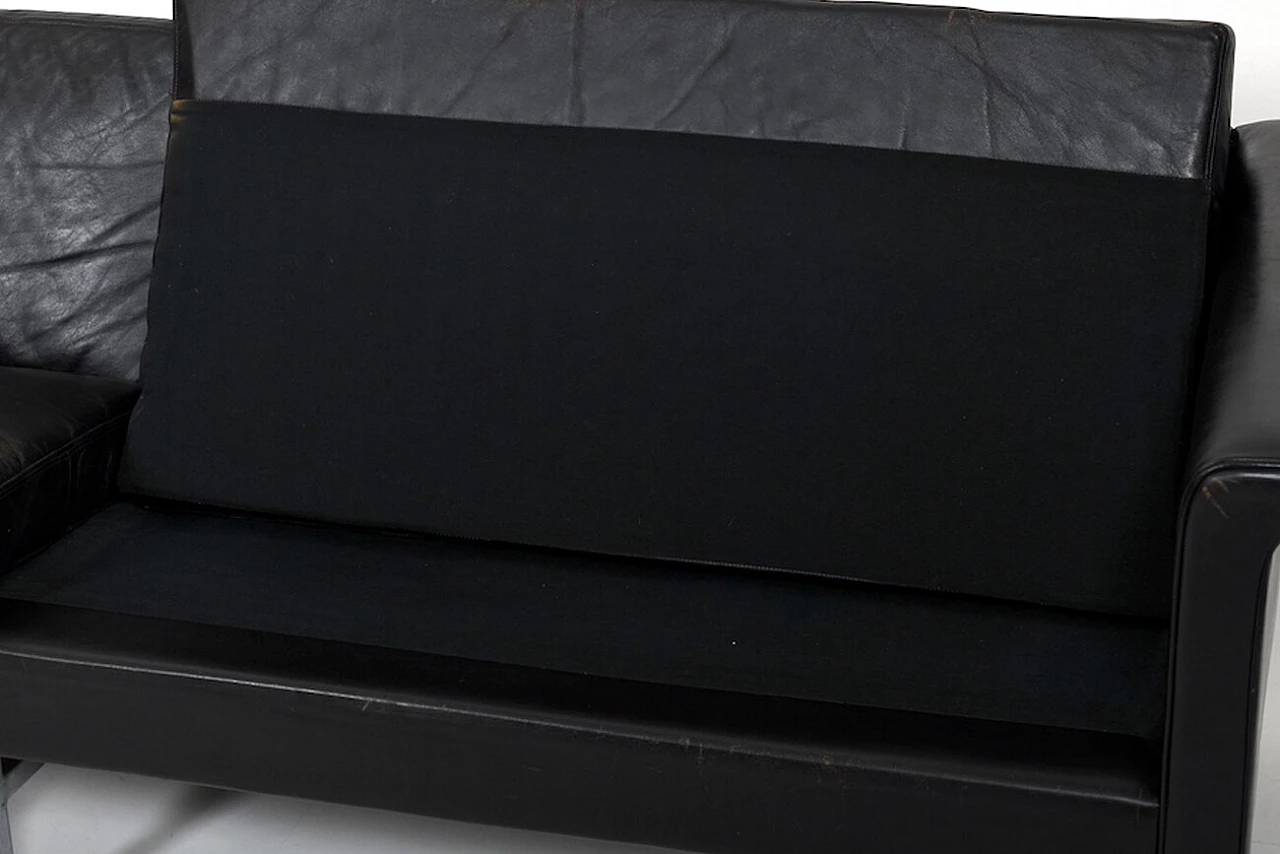 Black leather sofa with chrome structure and teak, 1960s 14