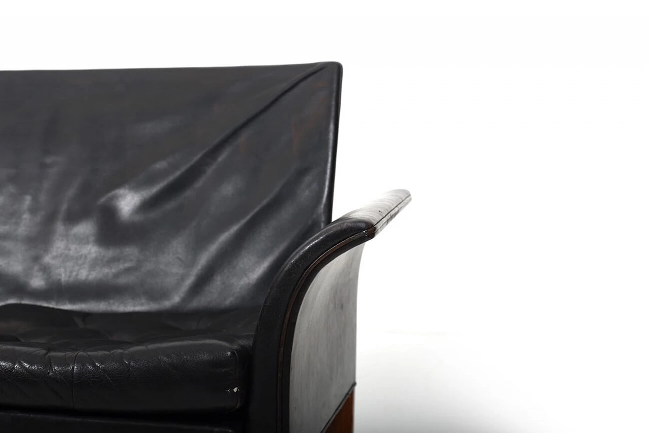 Divano in teak e pelle nera, anni '60 3