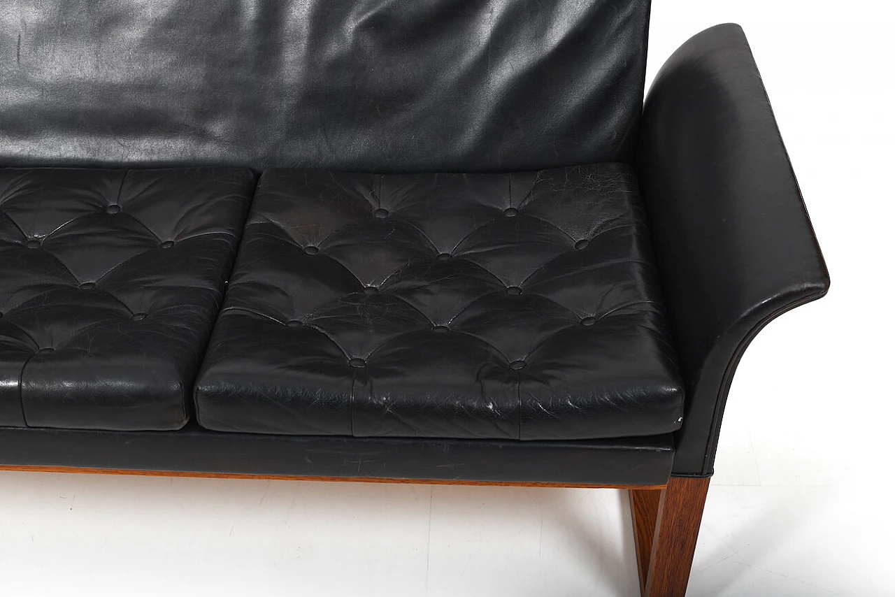 Divano in teak e pelle nera, anni '60 4
