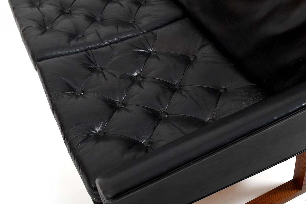 Divano in teak e pelle nera, anni '60 10